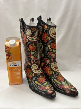 Suko Paisley floral cowboy rain boots